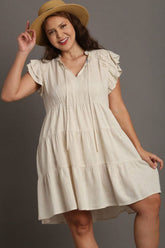 Umgee Full Size Linen A-line Tiered Mini Dress Plus Size OutfitFlow